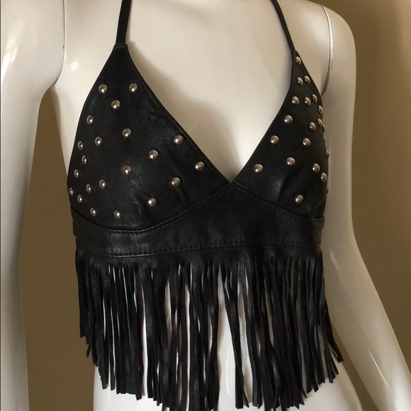 Vintage Tops - Vintage 90s Studded Real leather top